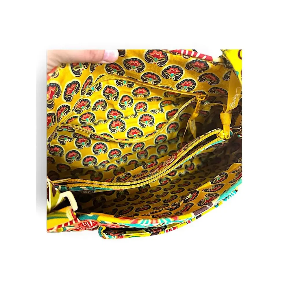 Vera Bradley Yellow Provincial Quilted Shoulder Bag Purse Floral Multi Pocket